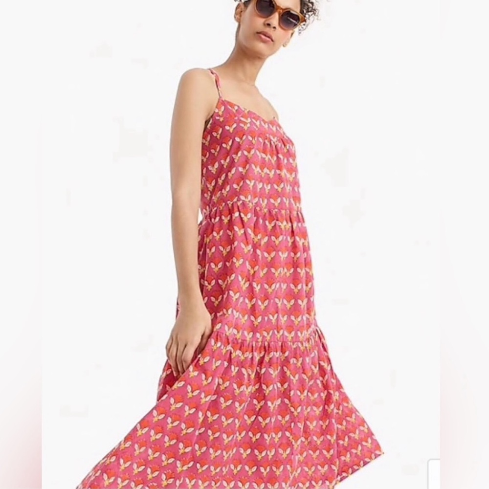 SZ Blockprints Hot Pink Wheat Floral Tiered Maxi Dress Flowy Boho Printed Large